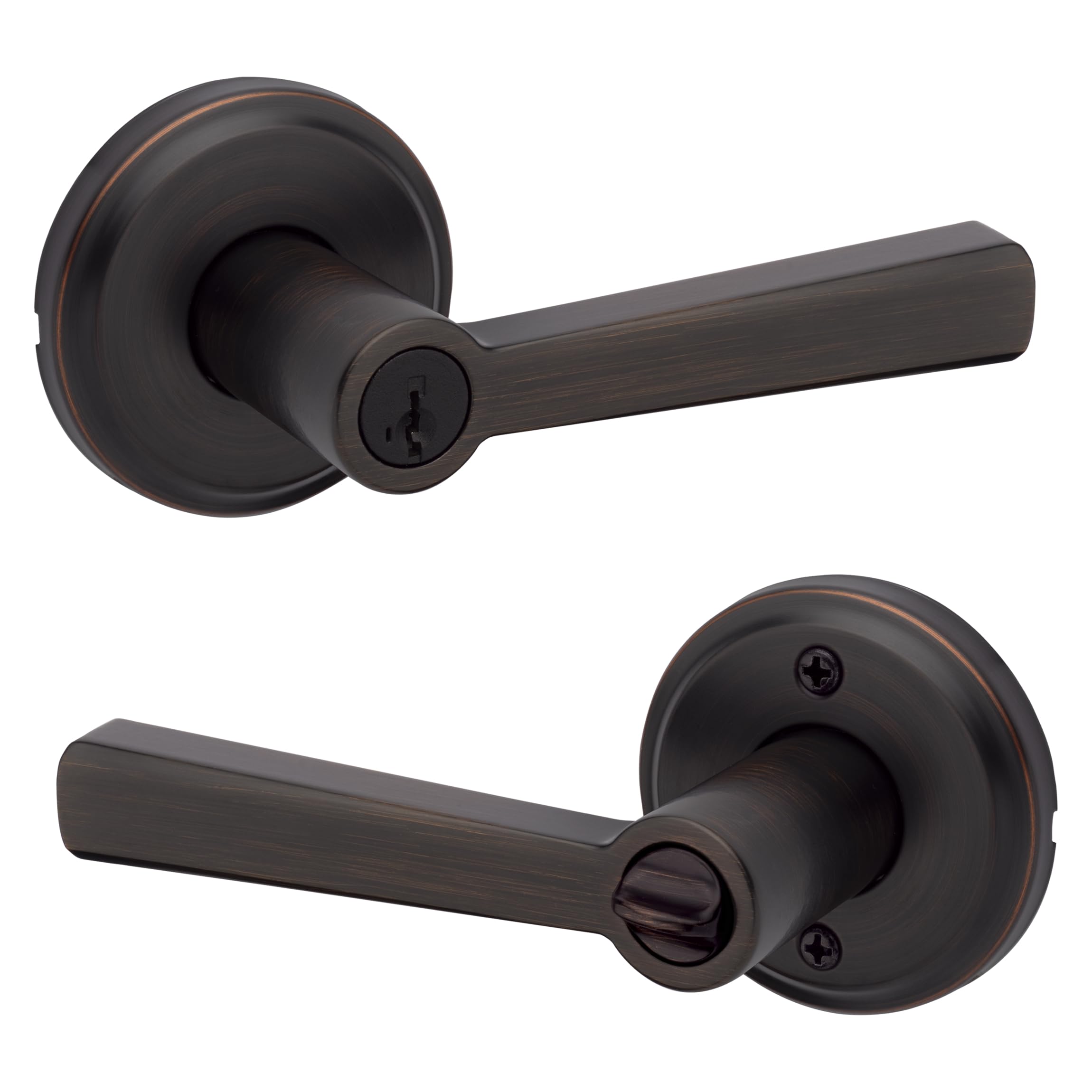 ユッキー① Kwikset Trafford Entry Door Handle with Lock and Key, Secure Keyed
